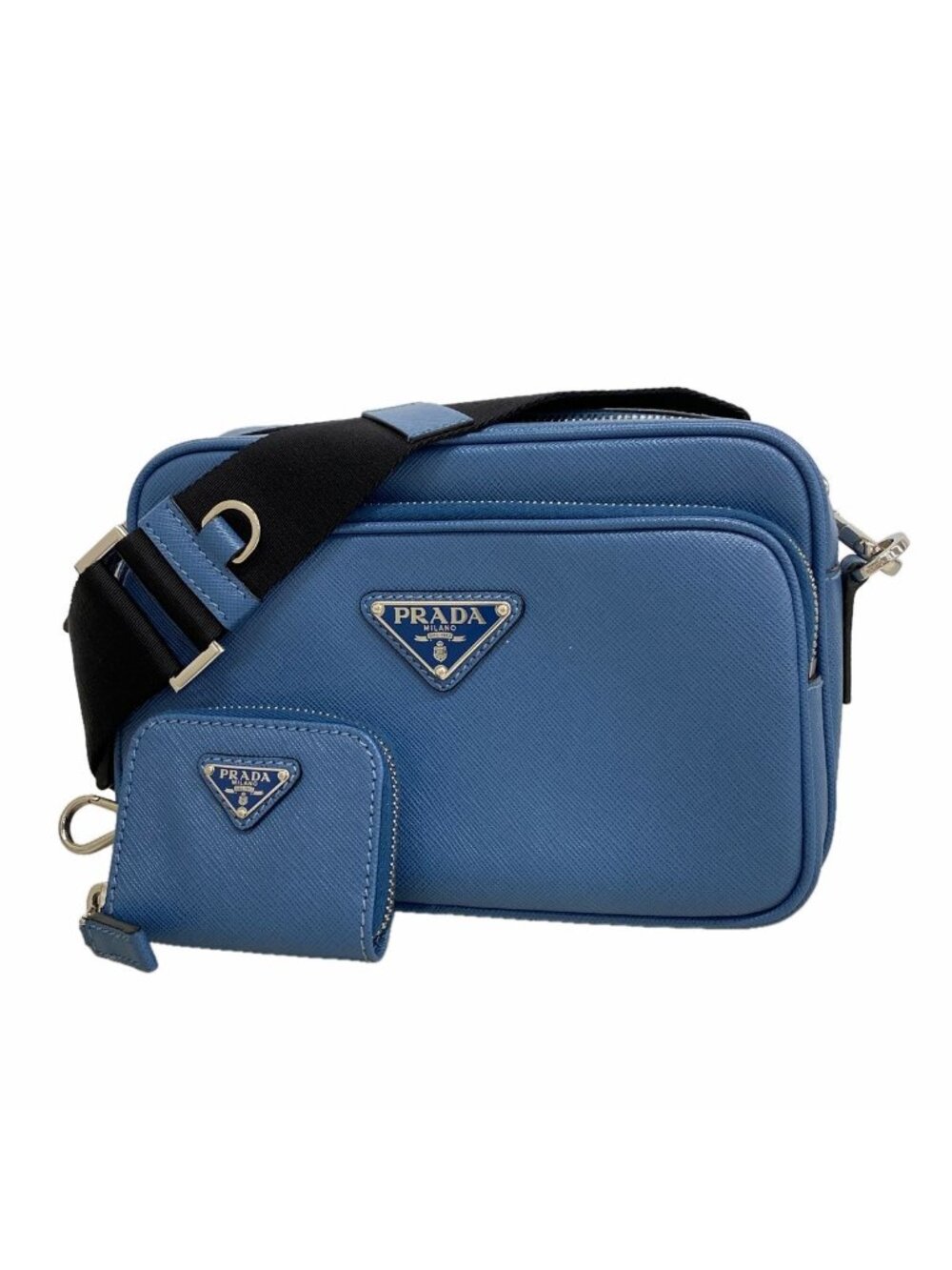 Prada Shoulder Bag Leather Blue Silver